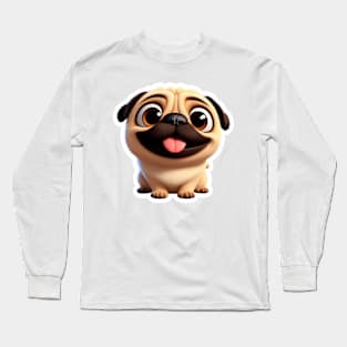 Pug puppy smiling face cartoon. Long Sleeve T-Shirt